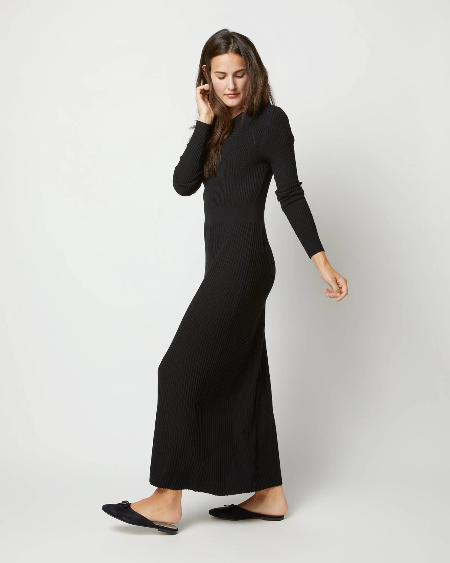 Adeline Crewneck Dress In Black Techno Yarn 2 Adeline Crewneck Dress In Black Techno Yarn - Image 2