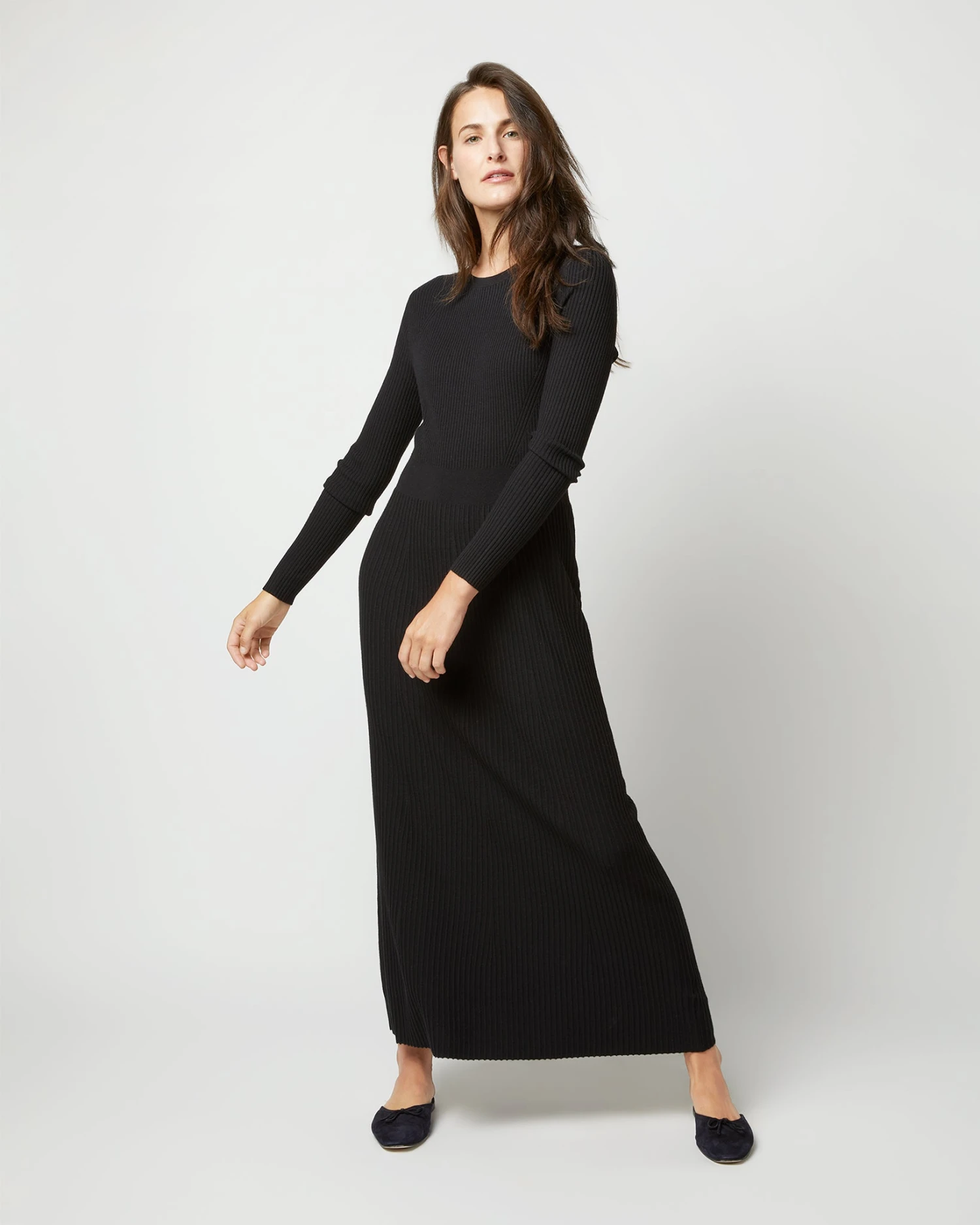 Adeline Crewneck Dress In Black Techno Yarn 1 Adeline Crewneck Dress In Black Techno Yarn