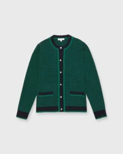 Katie Cardigan In Green/Navy Cotton/Cashmere