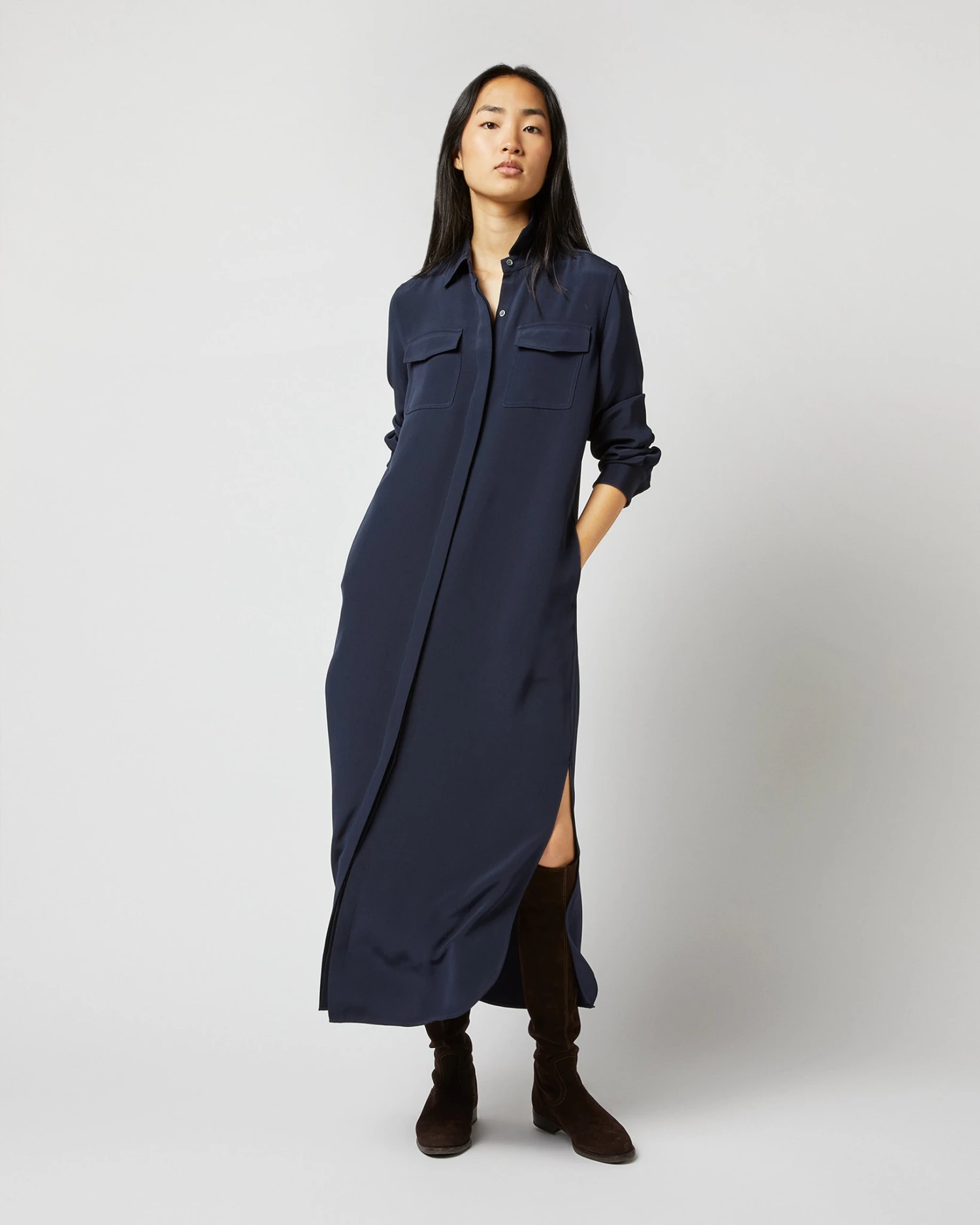 Hannah Dress In Navy Silk Crepe De Chine 2 Hannah Dress In Navy Silk Crepe De Chine - Image 2