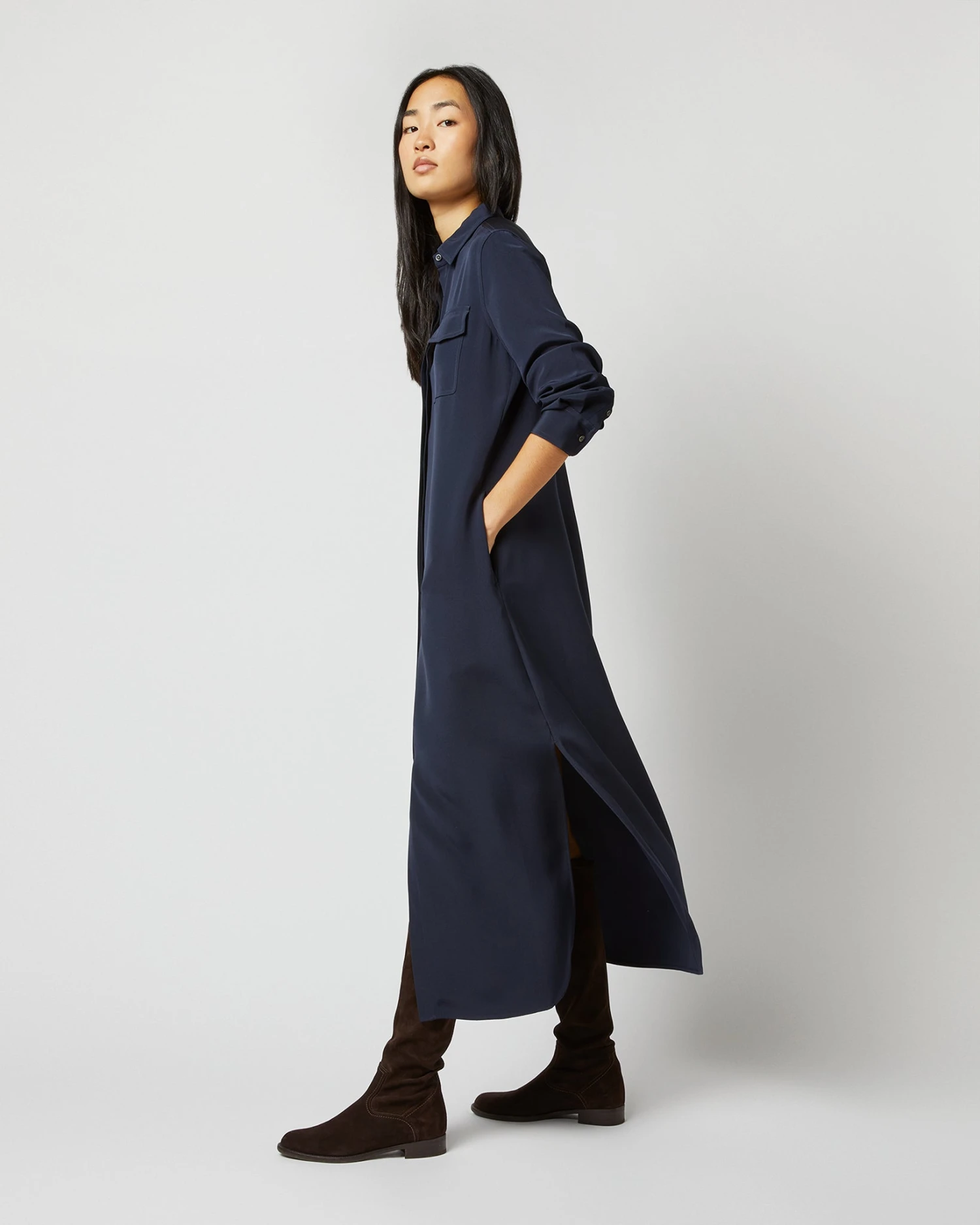 Hannah Dress In Navy Silk Crepe De Chine 3 Hannah Dress In Navy Silk Crepe De Chine - Image 3