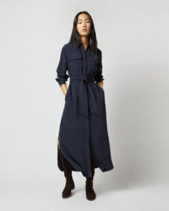 Hannah Dress In Navy Silk Crepe De Chine