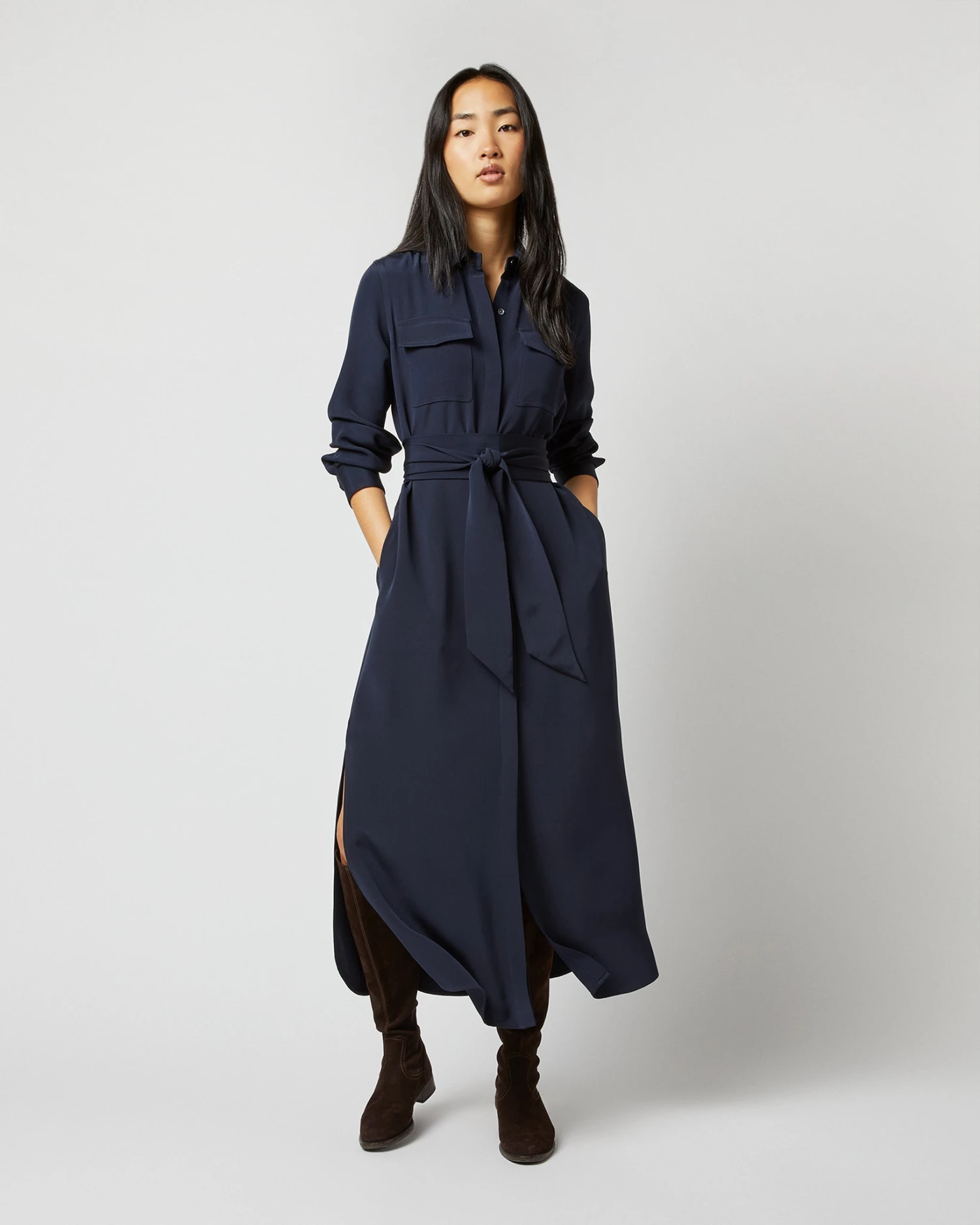Hannah Dress In Navy Silk Crepe De Chine 1 Hannah Dress In Navy Silk Crepe De Chine