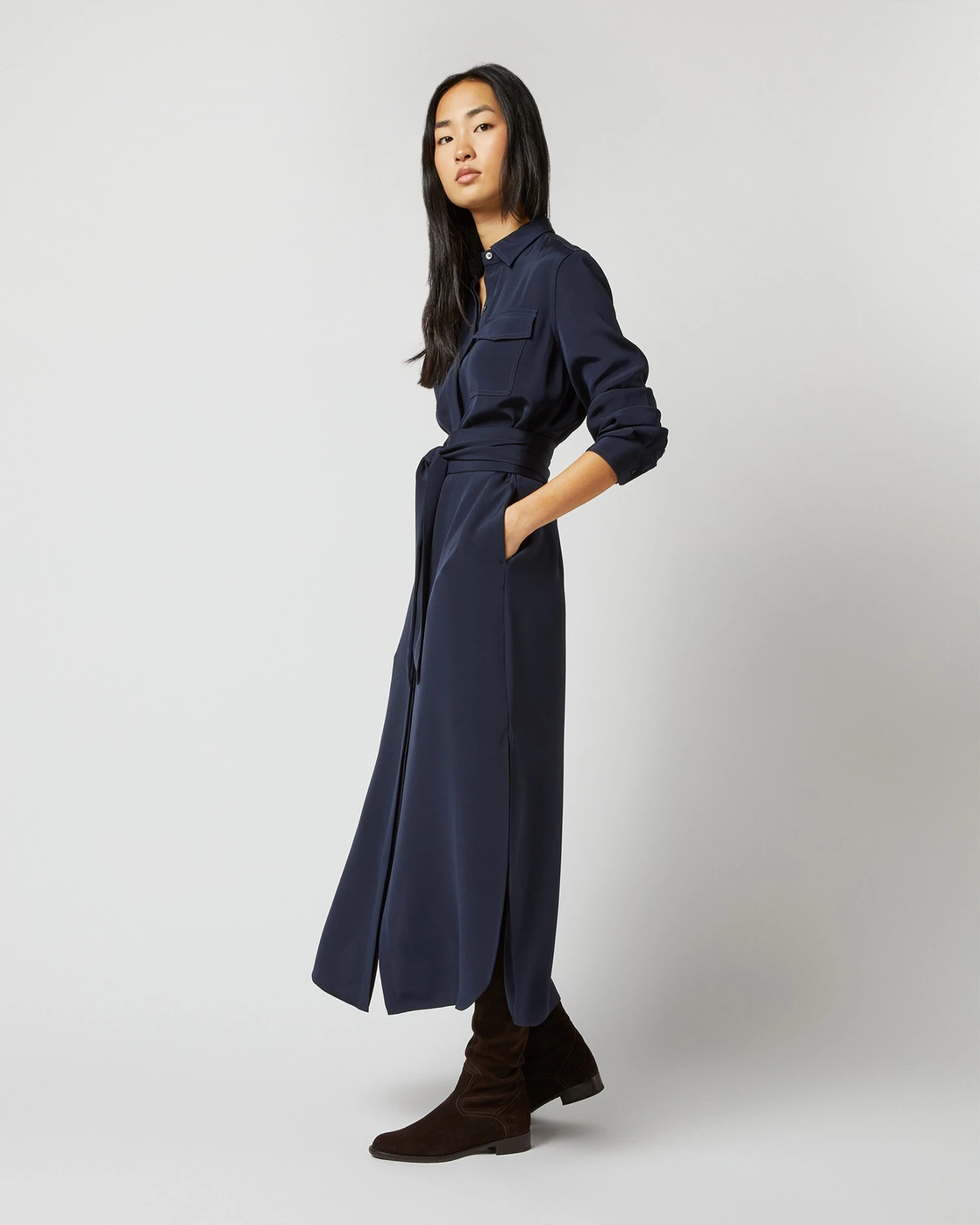 Hannah Dress In Navy Silk Crepe De Chine 7 Hannah Dress In Navy Silk Crepe De Chine - Image 7