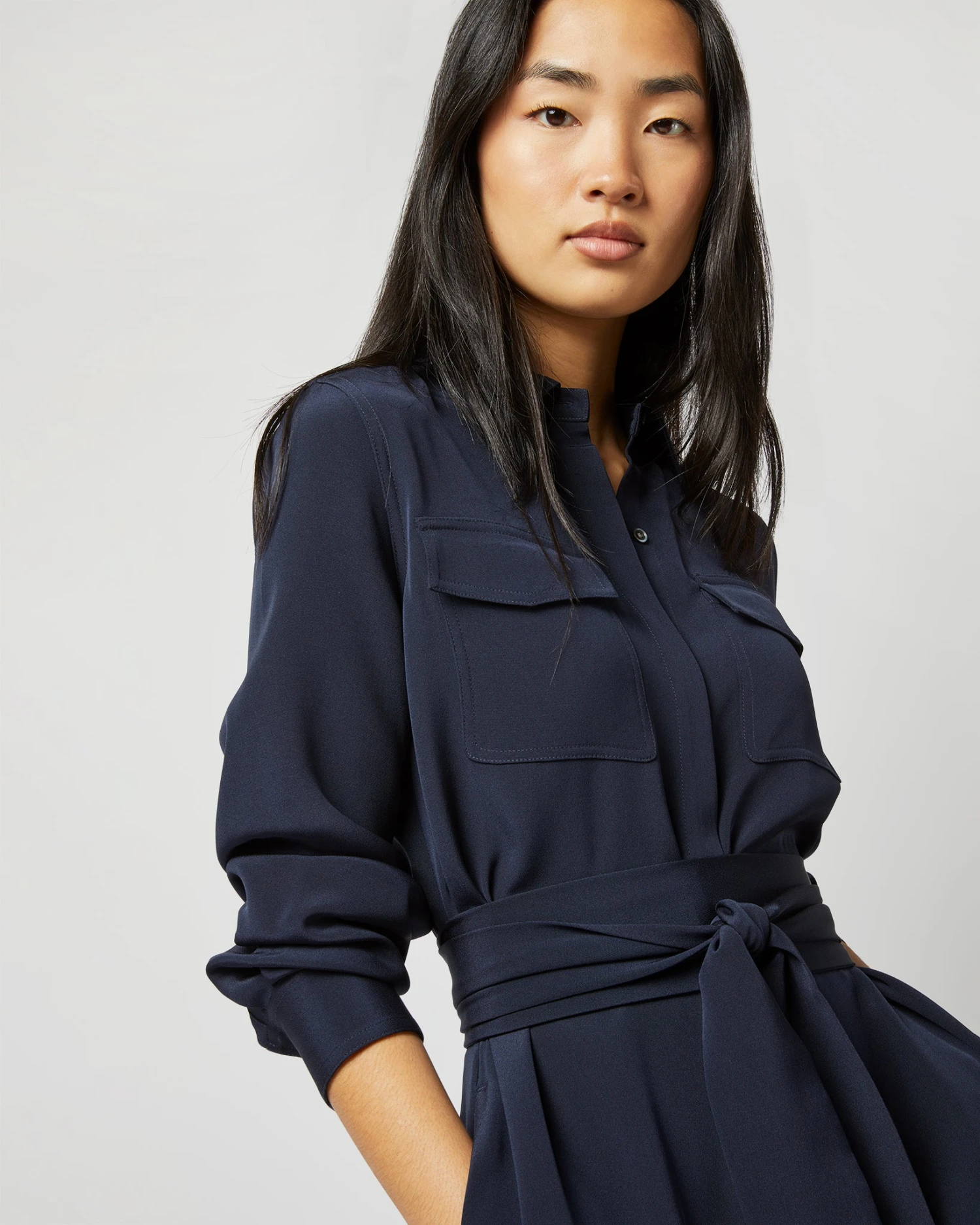 Hannah Dress In Navy Silk Crepe De Chine 5 Hannah Dress In Navy Silk Crepe De Chine - Image 5