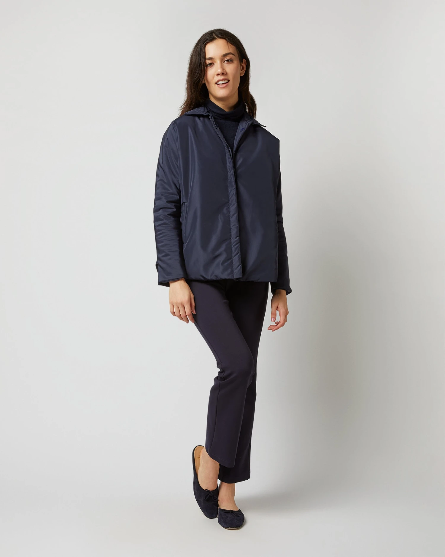 Kimono Shirt Jacket In Navy Taffeta 2 Kimono Shirt Jacket In Navy Taffeta - Image 2