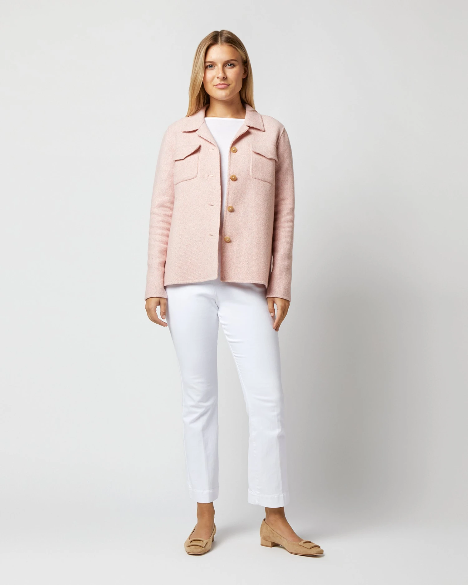 Fiona Shirt Jacket In Rose/Ivory Double-Faced Twill 1 Fiona Shirt Jacket In Rose/Ivory Double-Faced Twill