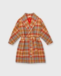 Kimono Carina Coat In Orange/Grey Plaid Wool