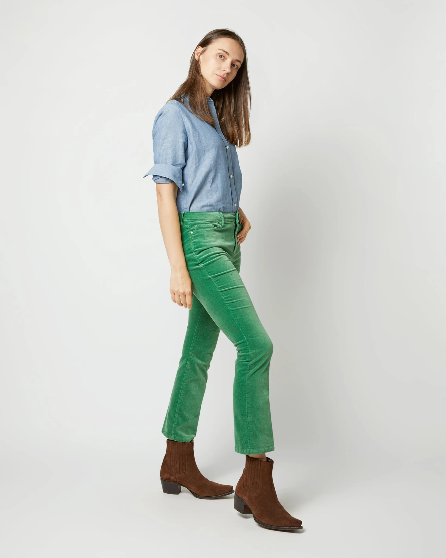 Flare Cropped 5-Pocket Jean In Apple Stretch Velveteen 6 Flare Cropped 5-Pocket Jean In Apple Stretch Velveteen - Image 6