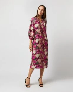 Trapunto Blouson-Sleeve Dress In Berry/Multi Winter Garden Venetian 16 Trapunto Blouson-Sleeve Dress In Berry/Multi Winter Garden Venetian -HERNO || ULLA JOHNSON || A.P.C. Shop S71916 788
