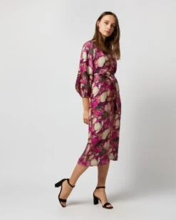Trapunto Blouson-Sleeve Dress In Berry/Multi Winter Garden Venetian 11 Trapunto Blouson-Sleeve Dress In Berry/Multi Winter Garden Venetian -HERNO || ULLA JOHNSON || A.P.C. Shop S71916 912