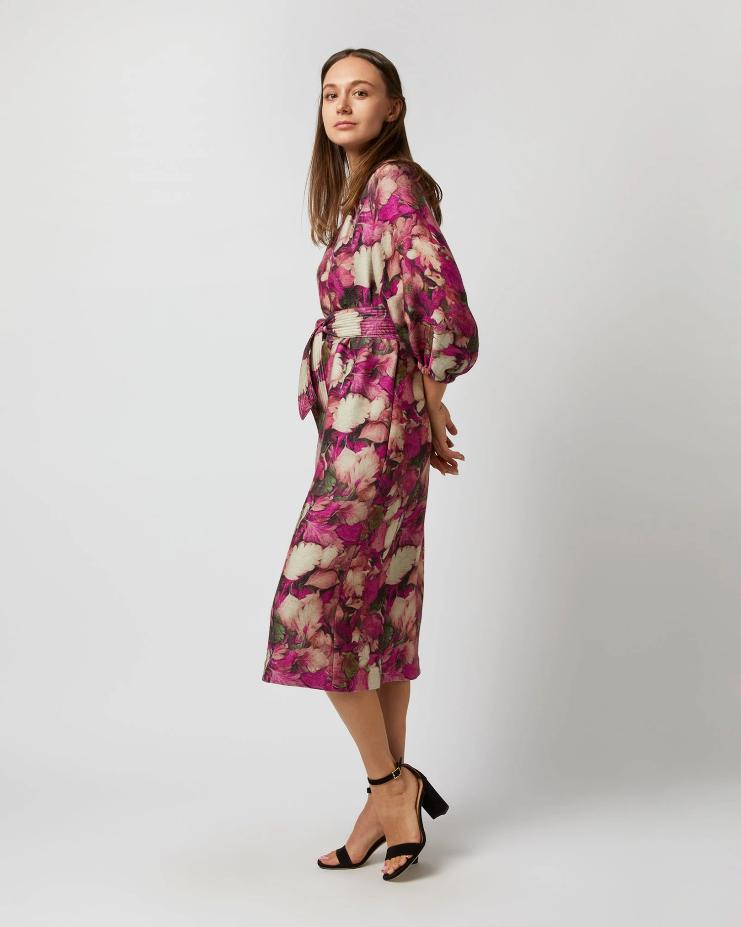 Trapunto Blouson-Sleeve Dress In Berry/Multi Winter Garden Venetian 5 Trapunto Blouson-Sleeve Dress In Berry/Multi Winter Garden Venetian - Image 5