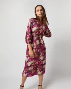Trapunto Blouson-Sleeve Dress In Berry/Multi Winter Garden Venetian 14 Trapunto Blouson-Sleeve Dress In Berry/Multi Winter Garden Venetian -HERNO || ULLA JOHNSON || A.P.C. Shop S71916 962