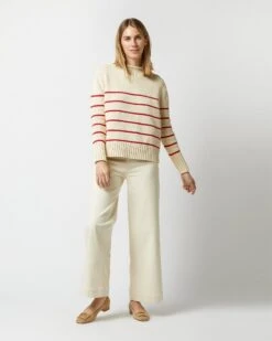 Stevie Sweater In Red/Cream Maritime Stripe Cotton Tape Yarn