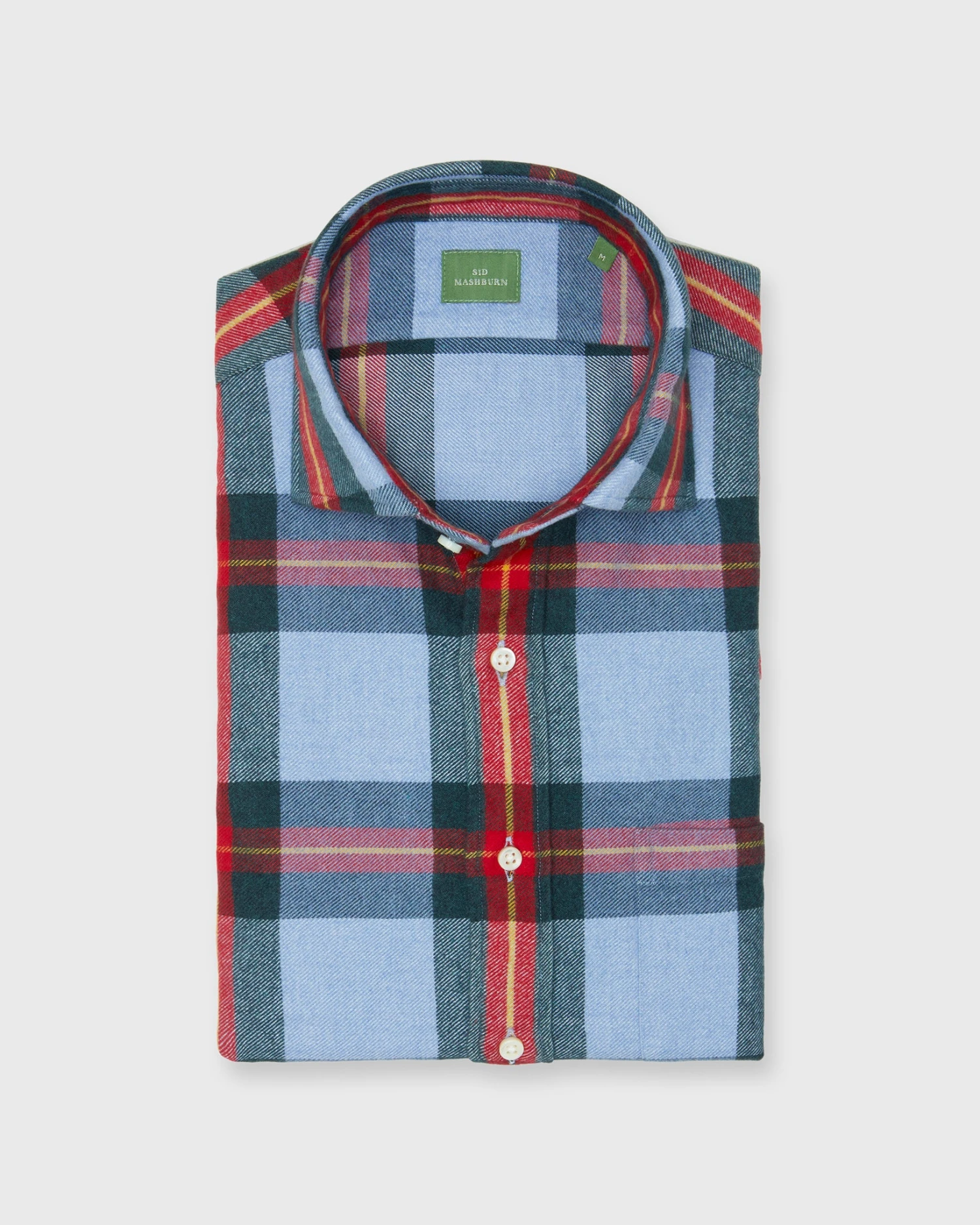 Spread Collar Sport Shirt In Periwinkle/Red/Yellow Plaid Flannel 1 Spread Collar Sport Shirt In Periwinkle/Red/Yellow Plaid Flannel