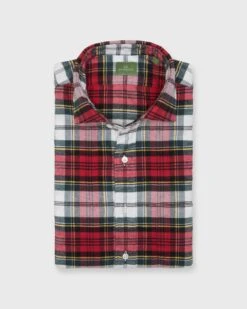 Spread Collar Sport Shirt In Dress Stewart Tartan Flannel