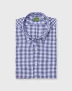 Button-Down Sport Shirt In Blue Gingham Poplin