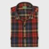 Band-Hem Work Shirt In Red/Khaki/Blue Plaid Brushed Twill
