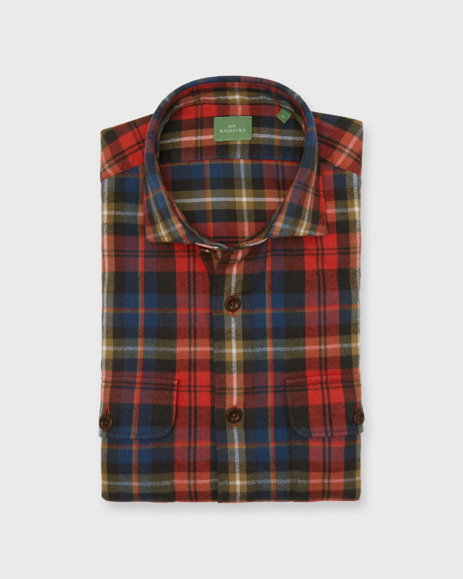 Band-Hem Work Shirt In Red/Khaki/Blue Plaid Brushed Twill 1 Band-Hem Work Shirt In Red/Khaki/Blue Plaid Brushed Twill