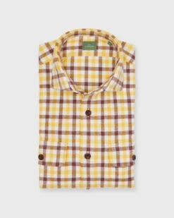 Band-Hem Work Shirt In Bone/Yellow/Brown Tattersall Brushed Twill