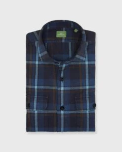Band-Hem Work Shirt In Blue/Glacier/Olive Plaid Brushed Twill