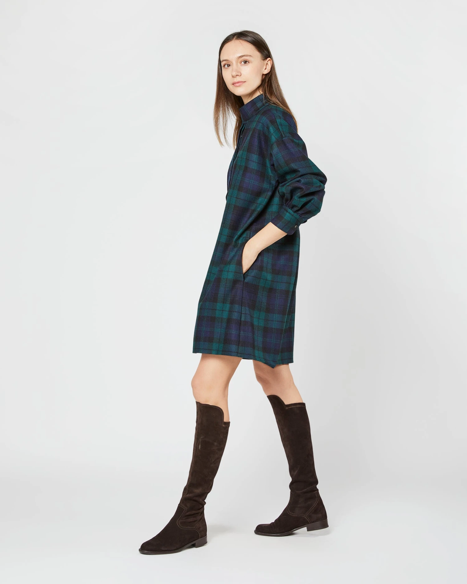 Anaya Popover Dress In Blackwatch Tartan Stretch Wool 2 Anaya Popover Dress In Blackwatch Tartan Stretch Wool - Image 2
