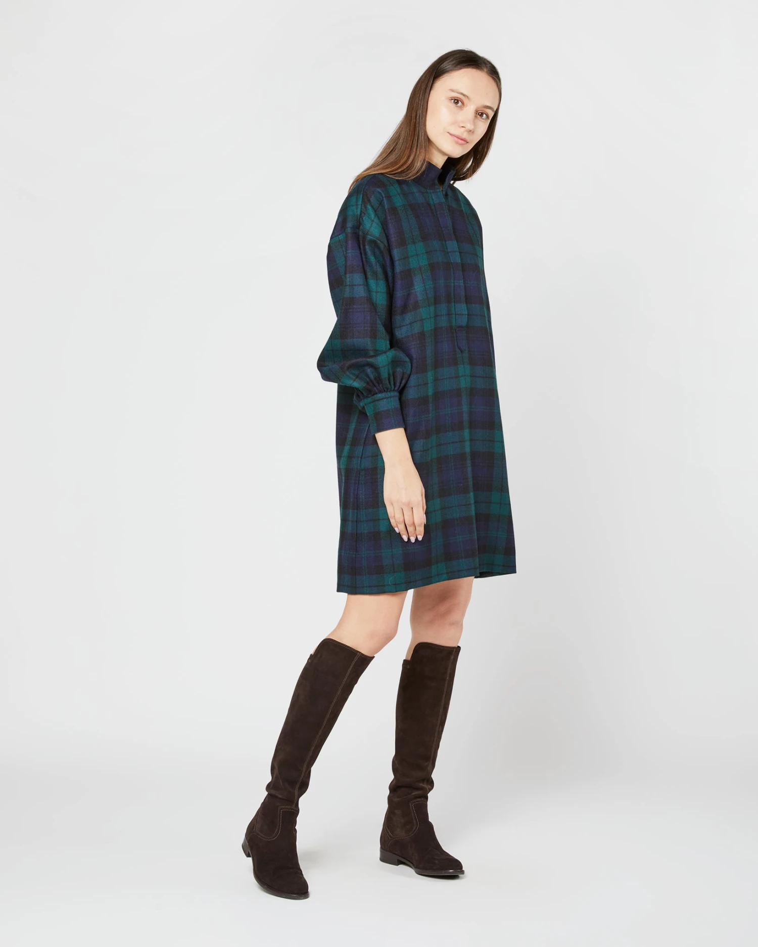 Anaya Popover Dress In Blackwatch Tartan Stretch Wool 3 Anaya Popover Dress In Blackwatch Tartan Stretch Wool - Image 3