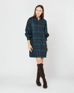 Anaya Popover Dress In Blackwatch Tartan Stretch Wool