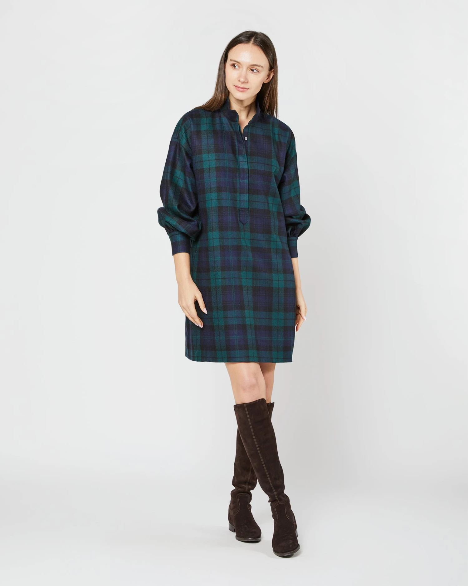 Anaya Popover Dress In Blackwatch Tartan Stretch Wool 1 Anaya Popover Dress In Blackwatch Tartan Stretch Wool