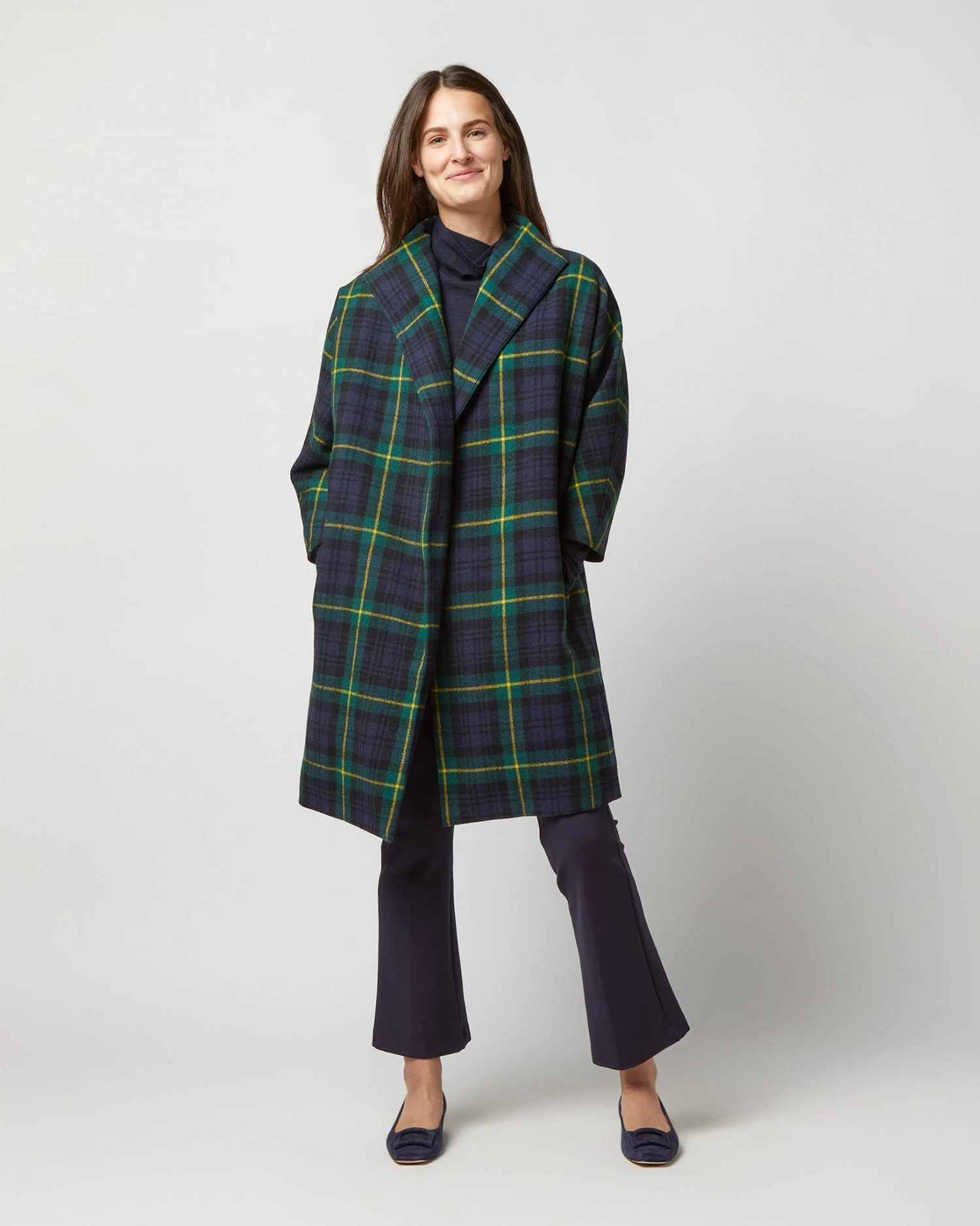 Kimono Carina Coat In Navy/Green Gordon Modern Tartan Wool 3 Kimono Carina Coat In Navy/Green Gordon Modern Tartan Wool - Image 3
