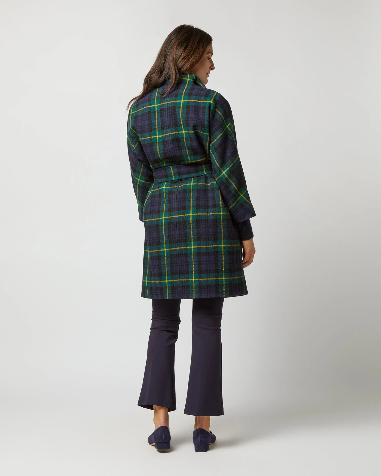 Kimono Carina Coat In Navy/Green Gordon Modern Tartan Wool 7 Kimono Carina Coat In Navy/Green Gordon Modern Tartan Wool - Image 7