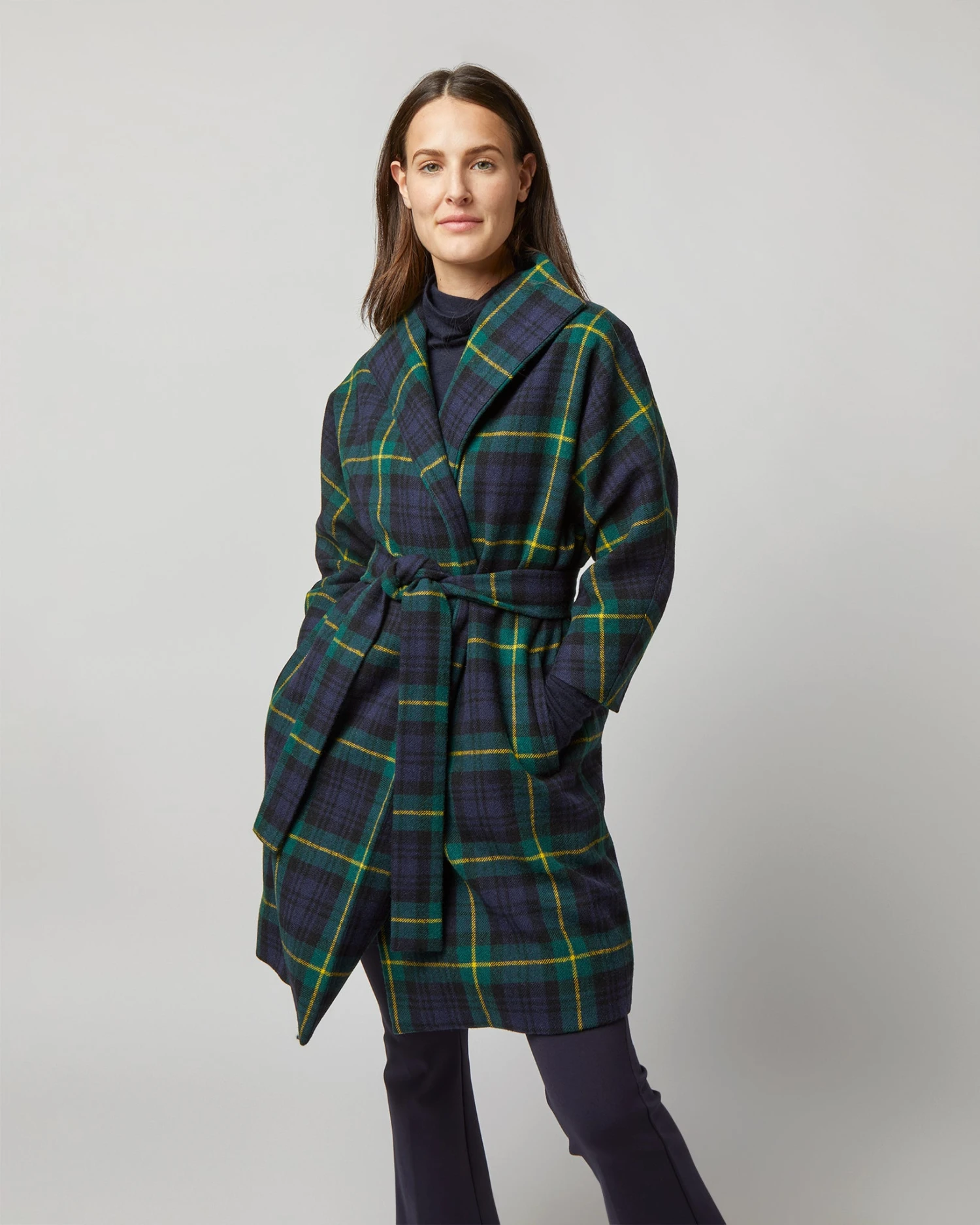 Kimono Carina Coat In Navy/Green Gordon Modern Tartan Wool 6 Kimono Carina Coat In Navy/Green Gordon Modern Tartan Wool - Image 6