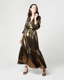 Aba Maxi Dress In Gold Lamé