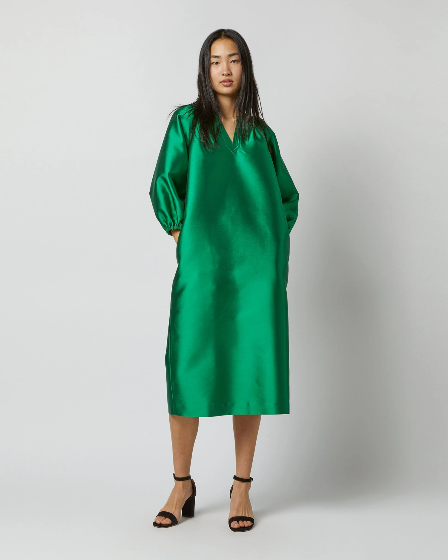 Trapunto Blouson Dress In Emerald Silk/Wool 6 Trapunto Blouson Dress In Emerald Silk/Wool - Image 6
