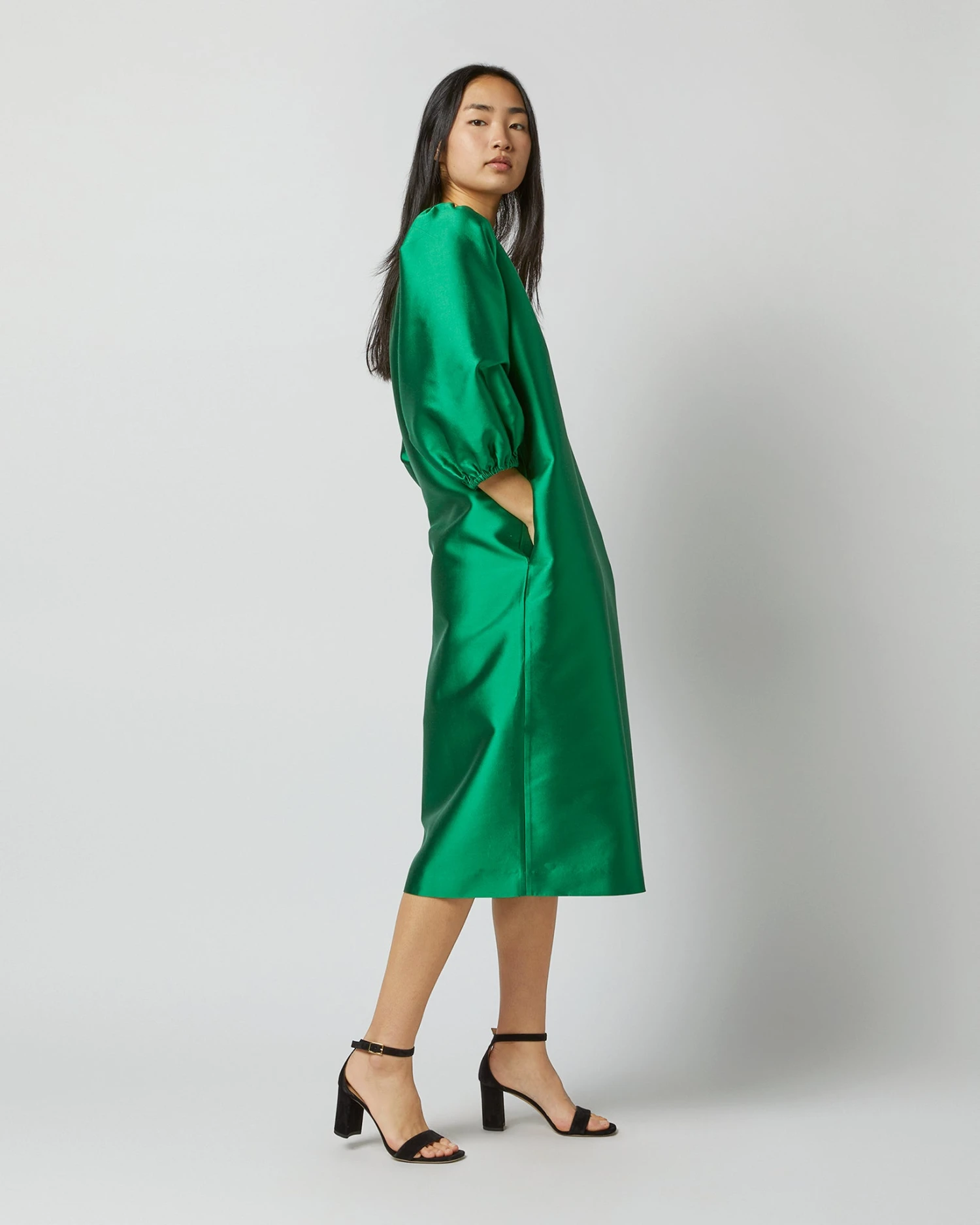Trapunto Blouson Dress In Emerald Silk/Wool 7 Trapunto Blouson Dress In Emerald Silk/Wool - Image 7