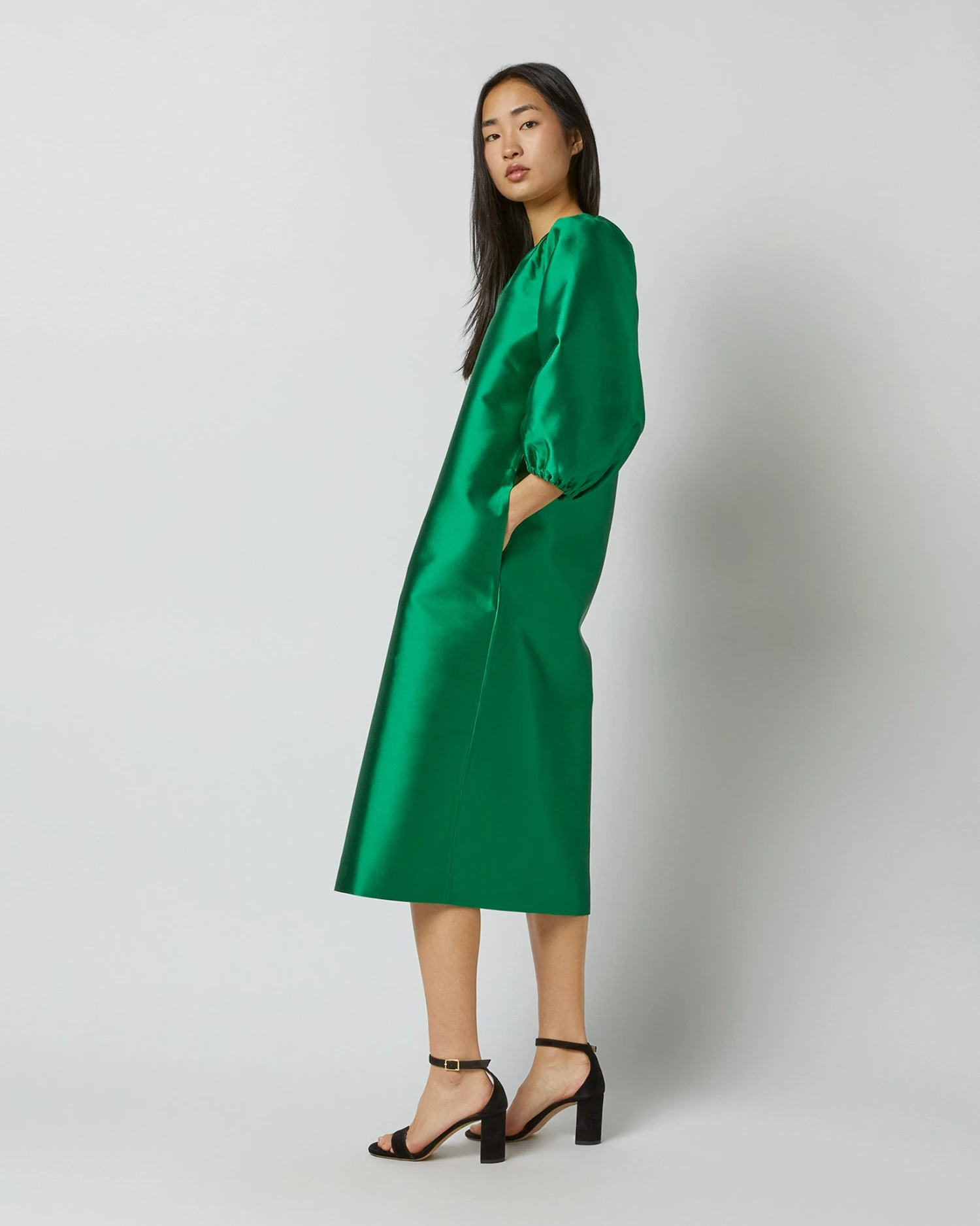 Trapunto Blouson Dress In Emerald Silk/Wool 8 Trapunto Blouson Dress In Emerald Silk/Wool - Image 8