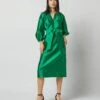 Trapunto Blouson Dress In Emerald Silk/Wool