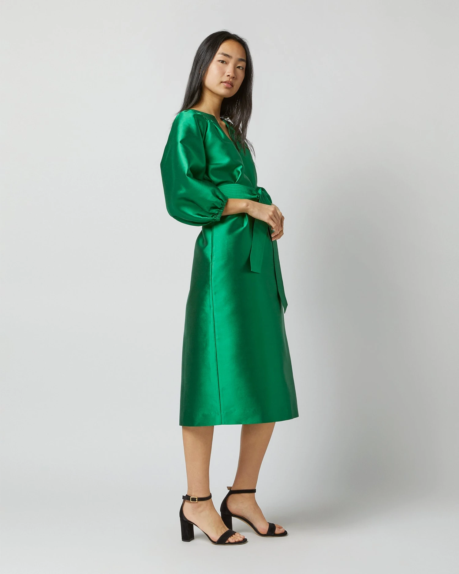 Trapunto Blouson Dress In Emerald Silk/Wool 4 Trapunto Blouson Dress In Emerald Silk/Wool - Image 4