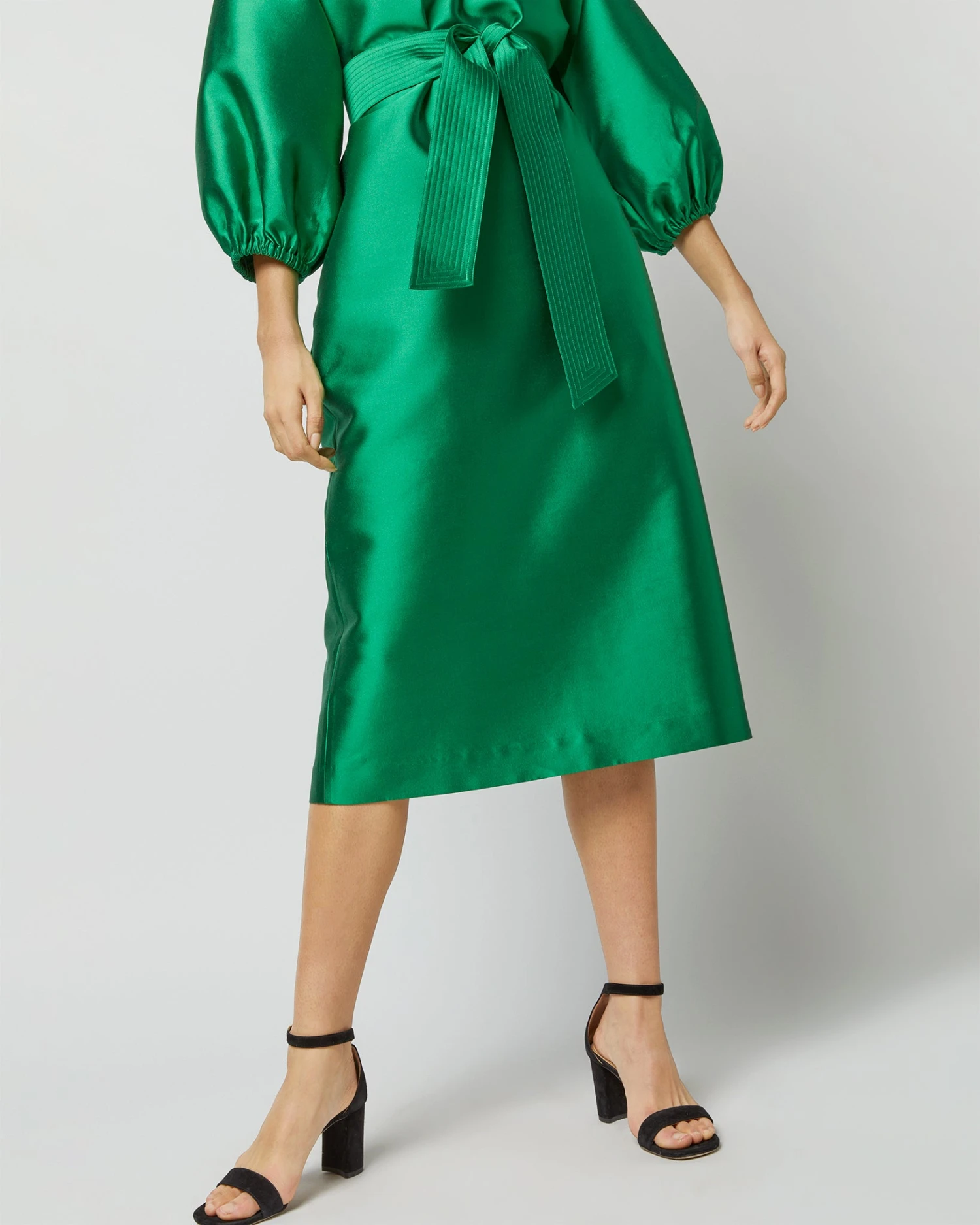 Trapunto Blouson Dress In Emerald Silk/Wool 11 Trapunto Blouson Dress In Emerald Silk/Wool - Image 11