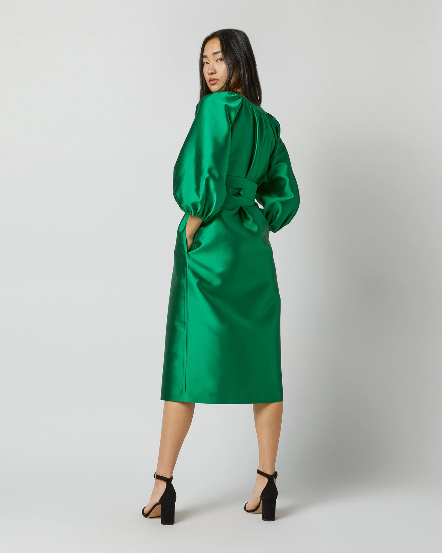 Trapunto Blouson Dress In Emerald Silk/Wool 5 Trapunto Blouson Dress In Emerald Silk/Wool - Image 5