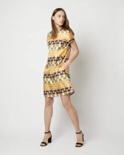 Mini Swing Dress In Mezzaluna Chocolate Twill Silk
