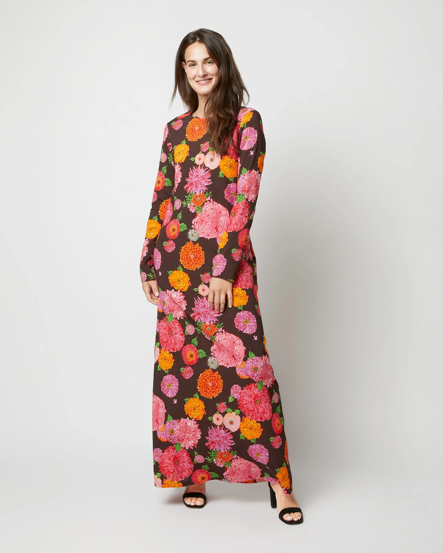 Long Sleeve Swing Dress In Chocolate Gin Sablé 1 Long Sleeve Swing Dress In Chocolate Gin Sablé