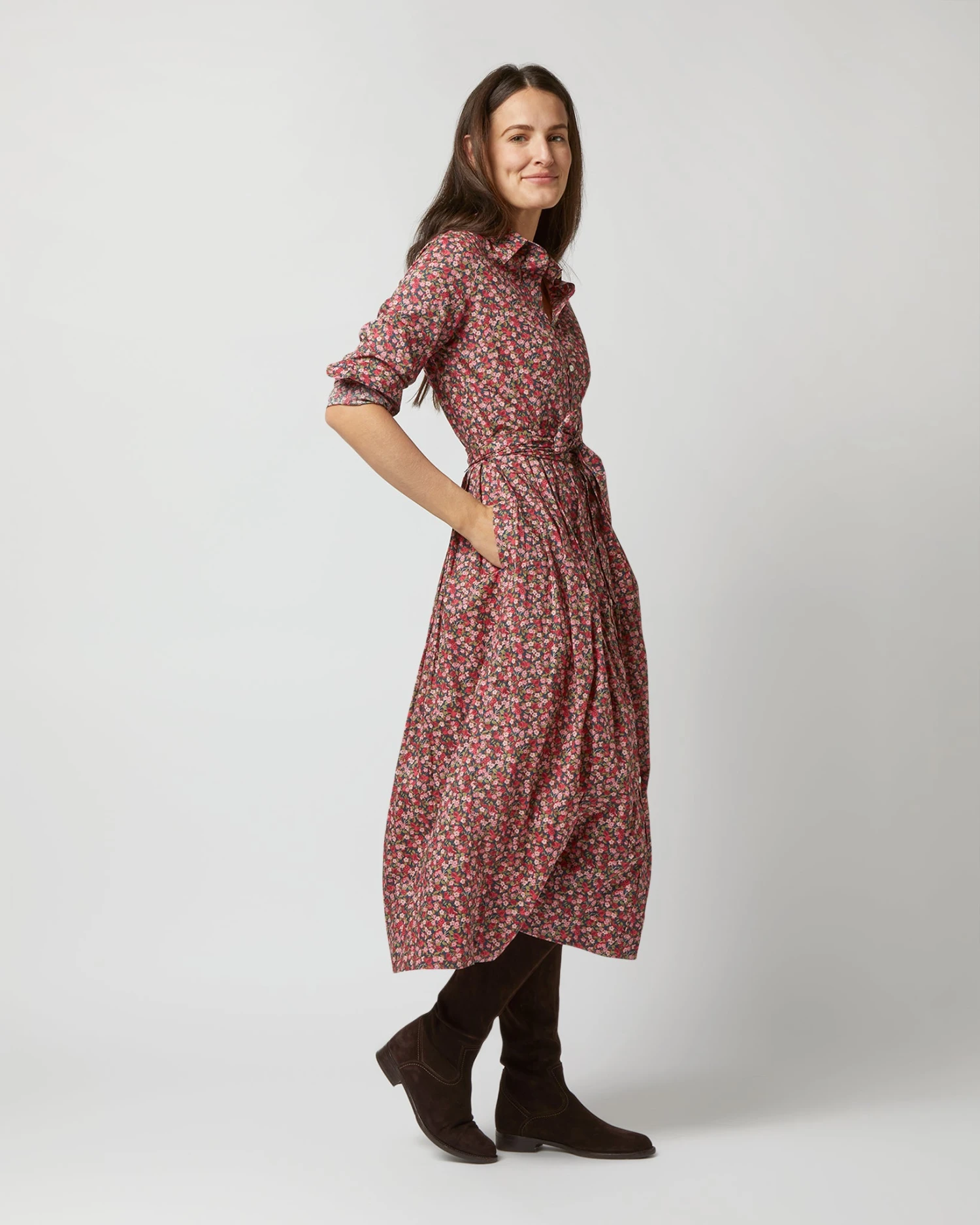 Classic Shirtwaist Dress In Red/Pink Multi Nectar Liberty Fabric 2 Classic Shirtwaist Dress In Red/Pink Multi Nectar Liberty Fabric - Image 2