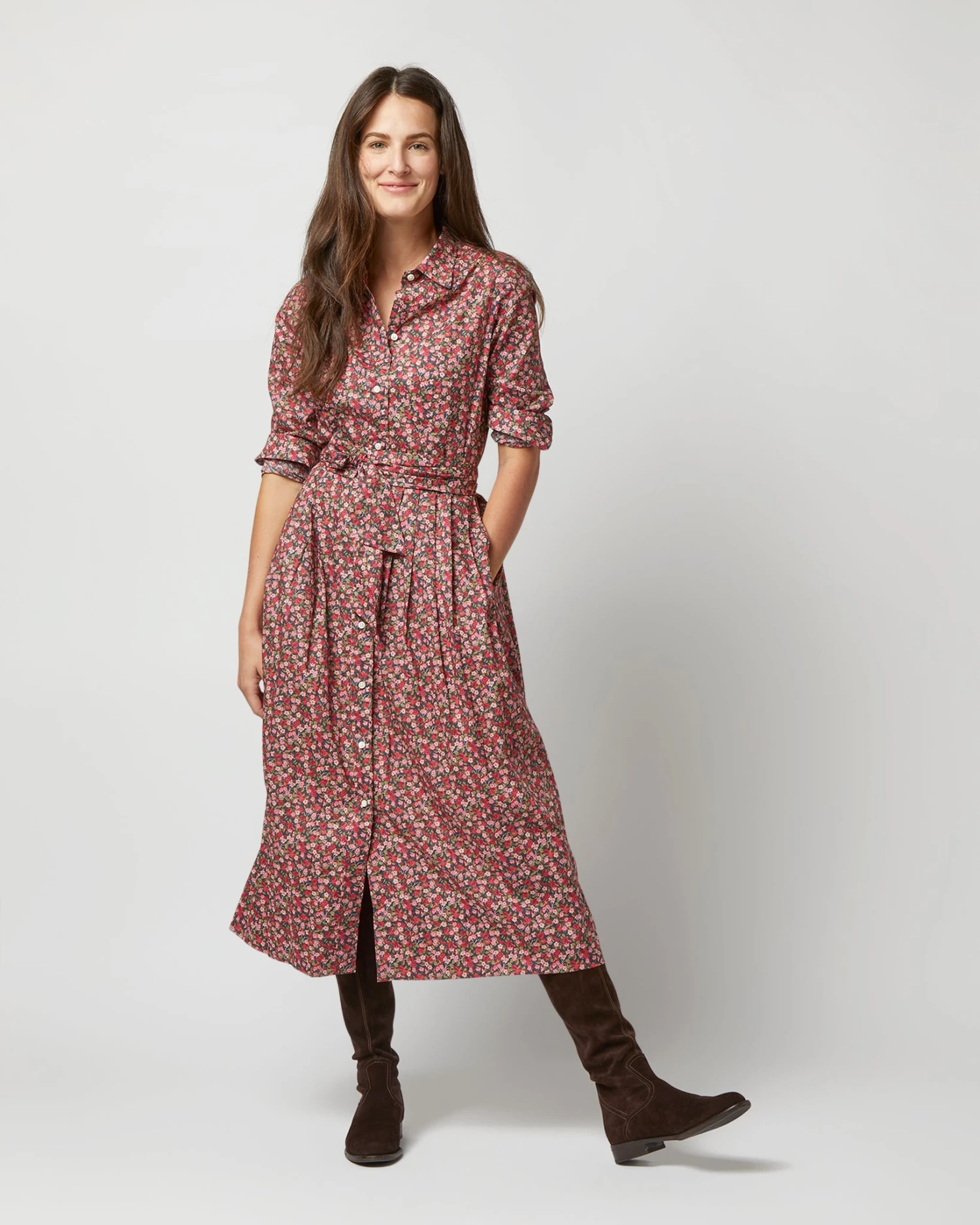 Classic Shirtwaist Dress In Red/Pink Multi Nectar Liberty Fabric 1 Classic Shirtwaist Dress In Red/Pink Multi Nectar Liberty Fabric