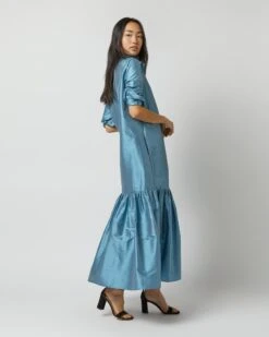 Manon Dress In Steel Blue Silk Shantung -HERNO || ULLA JOHNSON || A.P.C. Shop S72255 9727