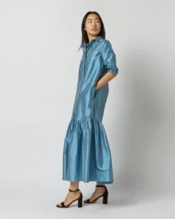 Manon Dress In Steel Blue Silk Shantung -HERNO || ULLA JOHNSON || A.P.C. Shop S72255 9737