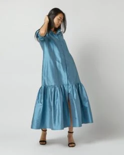 Manon Dress In Steel Blue Silk Shantung -HERNO || ULLA JOHNSON || A.P.C. Shop S72255 9752