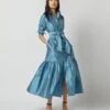 Manon Dress In Steel Blue Silk Shantung