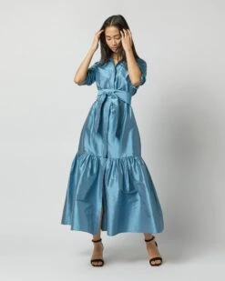 Manon Dress In Steel Blue Silk Shantung -HERNO || ULLA JOHNSON || A.P.C. Shop S72255 9828