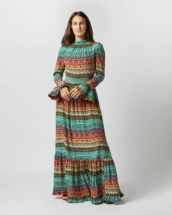 Visconti Dress In Giza Turquoise Crepe De Chine